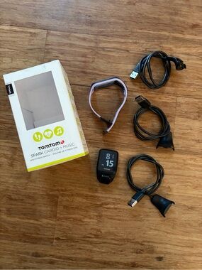 TomTom Spark Cardio Music GPS Fitness Watch  Black Purple  with 3 charging cords
